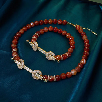 015810 Beaded Choker for Women Color Natural Stone Necklace Set Daily Wear Ceremony Engament Cocktail Party Jewelry Accessories