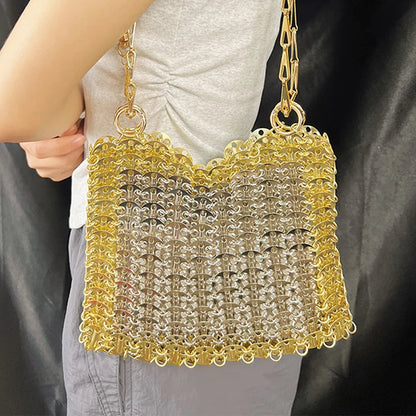 2024 Hot selling metal sequin high-capacity mobile phone cross-body chain bag handmade bag for women's fashion trend