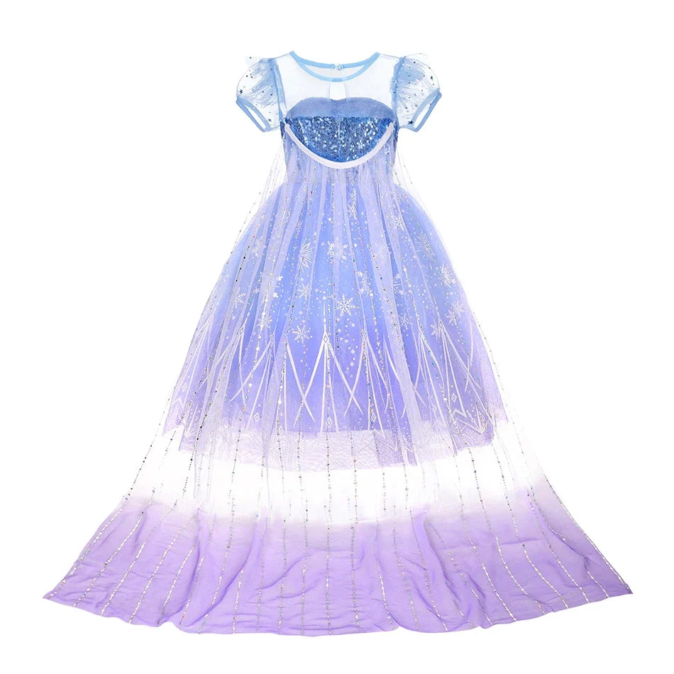 2026 Kids Princess Costume Girls Elsa Anna Dress Carnival Cosplay Snow White Aurora Moana Rapunzel Mermaid Belle Party Outfits