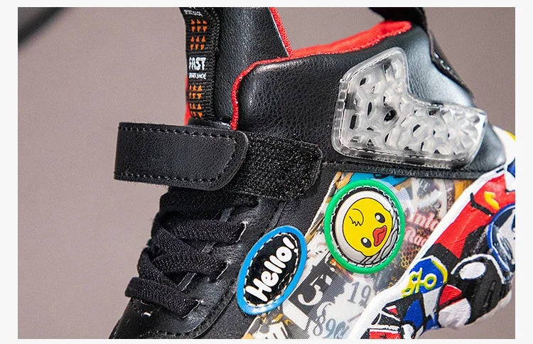 Size 26-37 Children Sports Sneakers for Girls Kid Cartoon Graffiti Pattern Casual Shoes Boys Basketball Shoe Chaussures De Sport