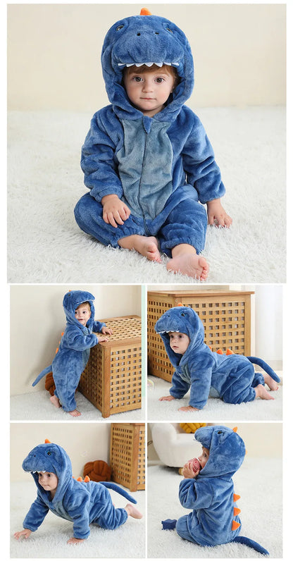 Toddler Infant Dinosaur Costume Flannel Hooded Onesies Soft Animal Romper Outfits Gift Halloween Cosplay Party Creeper Costume