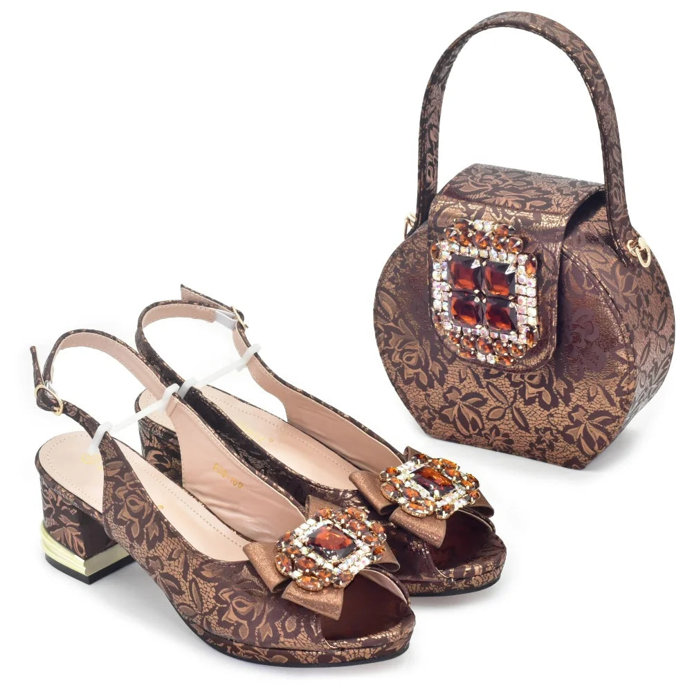 New Arrival Nigeria Italian Shoes and Matching Bags with Rhinestone Matching Shoes and Bags Sets for Women Crystal Women Pumps