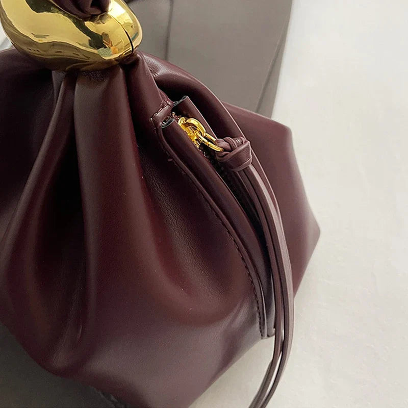 Design Mini Pu Leather Dumpling Niche Clutch Bags for Women Fashion Knotted Female Retro Shoulder Bag Wrist Handbags and Purses