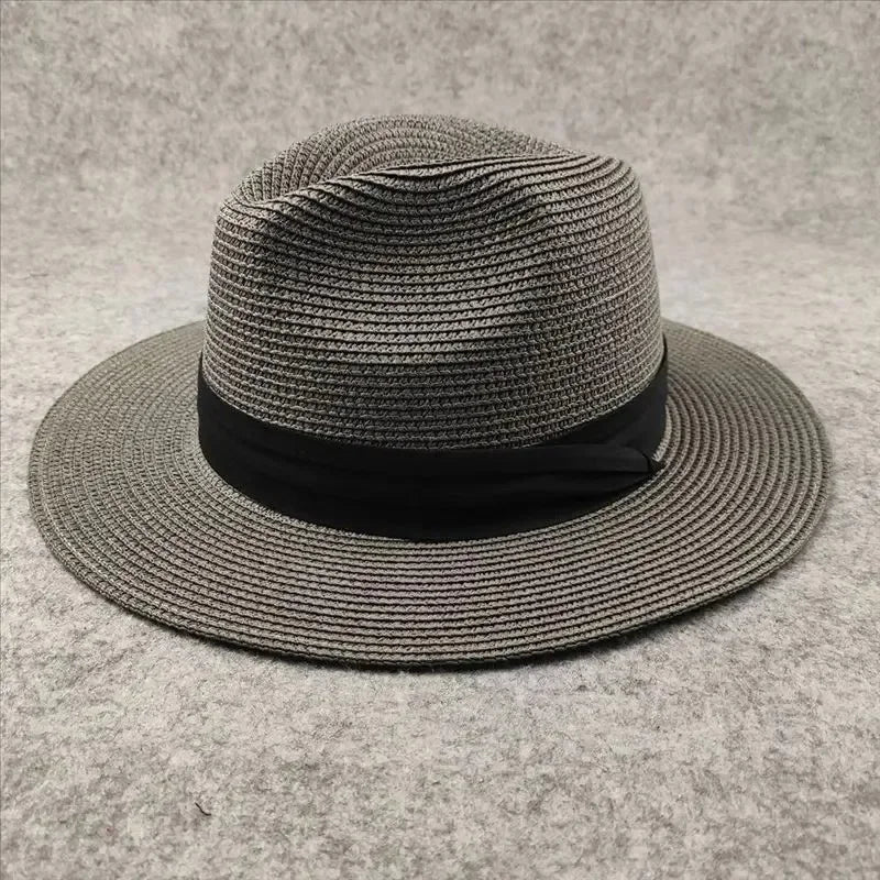 Unisex Panama Straw Hat Wide Brim Summer Beach Sun Protection Fedora Style - Sizes 55-57/58-60/61-64cm (Large/Plus)"