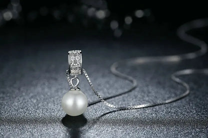 925 Sterling Silver Simulated Pearl Pendant Necklace Long Chain Necklace  Jewelry Wedding Necklace Accessories SCN030