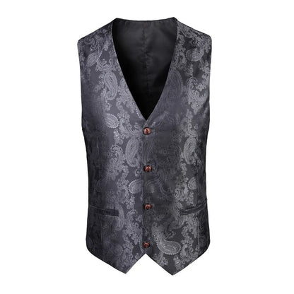 2025 New High-end V-neck Jacquard Black Vest for Men, White Sleeveless Waistcoat, Silver Billiards Uniform ,male Magician Vests