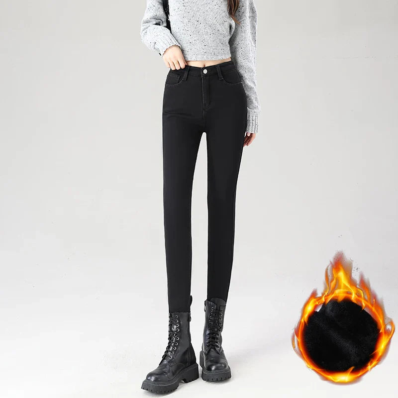 Women's Fleece Warm Winter Jeans Thicken Elastic Skinny Pencil Pants Fashion Korean Slim Plush Thermal Leggings Trousers