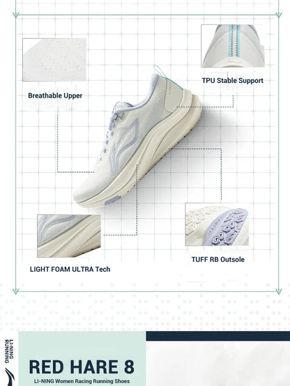 Women's RED HARE 8 Racing Running Shoes LIGHT FOAM ULTRA Reflective Cushion Stable Shoes LiNing Light Sneakers ARPV004