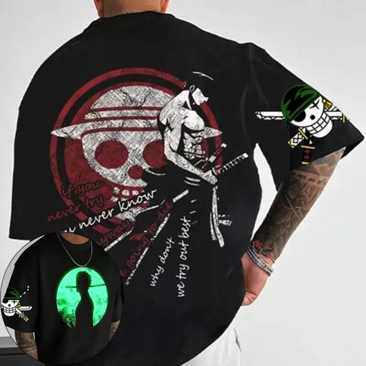 One Piece Summer Men's T-shirt Anime Roronoa Zoro Autumn Boys' Children's Short-sleeved Punk Loose Trendy Parent-child Outfit