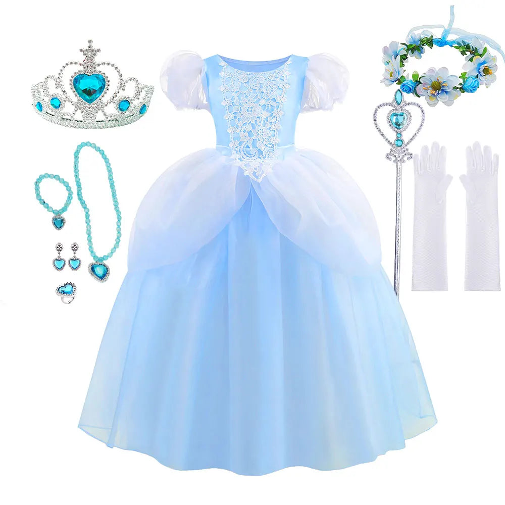 2026 Classic Cendrillon Costume Deluxe Lace Dress Birthday Party Role Play Princess Pretend Fairy Tale Grace Ball Gown for Kids