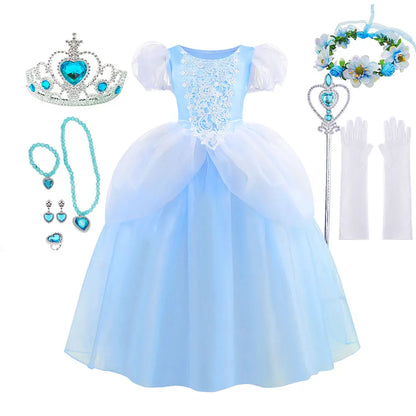 2026 Classic Cendrillon Costume Deluxe Lace Dress Birthday Party Role Play Princess Pretend Fairy Tale Grace Ball Gown for Kids