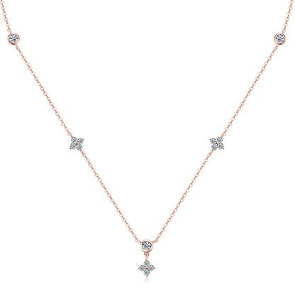 Rose Gold Four Leaf Clover Moissanite Necklace 925 Silver Plated 18k Yellow/White Gold Diamond Choker Chain for Women Jewelry