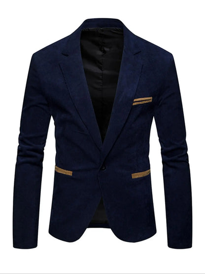Men's Corduroy Blazer Jacket Medium Thick Business Suit Spring & Fall Season Fitted Design Woven Fabric Style