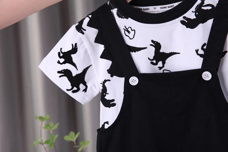 Children Summer Baby Boys Girls Clothes Suit Fashion Cartoon T-Shirt Bib Pants 2Pcs/Set Toddler Casual Costume Kids Tracksuits