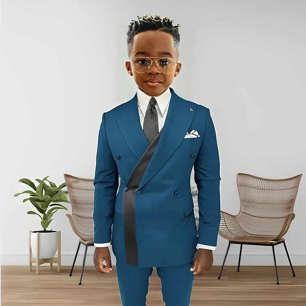 Fashionable Design Double Breasted Boys Suits 2 Pieces Wedding Tuxedo For Kids Formal Elegant Full Sleeve Children's Suit Set