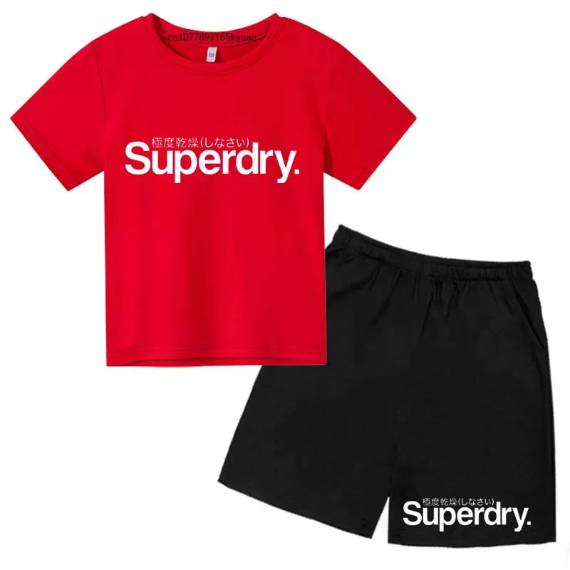Kids Summer Casual Letter Print Breathable Tees+Short Pants 2pcs Suits 2-13 Years Boys Girls Fashion Outfits Children Clothes