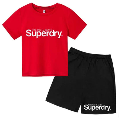 Kids Summer Casual Letter Print Breathable Tees+Short Pants 2pcs Suits 2-13 Years Boys Girls Fashion Outfits Children Clothes