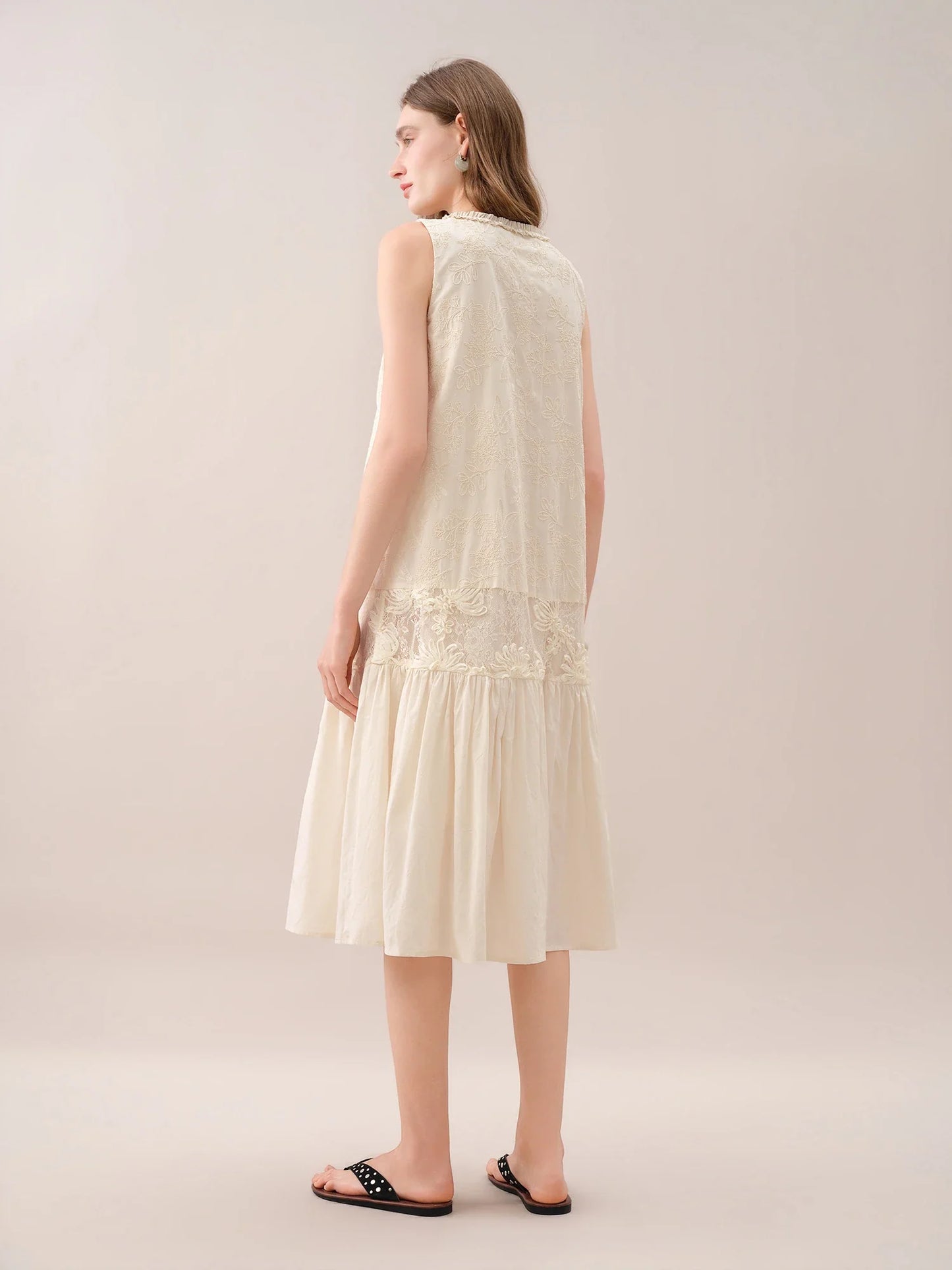 Stylish Patchwork Embroidered Sleeveless Midi Dresses for Women New Summer Beach Holiday Style Cotton