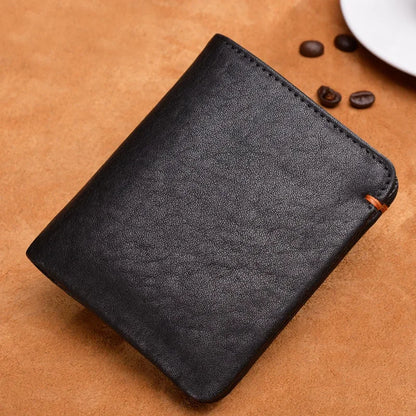 Portefeuille en cuir de vachette couche supérieure Portefeuille en cuir véritable souple Porte-cartes de crédit pour hommes Sac à main de luxe Noir Élégant Simple Portefeuilles pour hommes