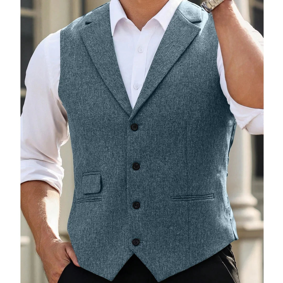Men Vest Gray Herringbone Single Button With Lapel Waistcoat For Wedding Banquet Business Office Work Daily Casual Men Suit Vest