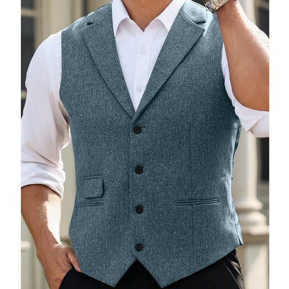 Men Vest Gray Herringbone Single Button With Lapel Waistcoat For Wedding Banquet Business Office Work Daily Casual Men Suit Vest