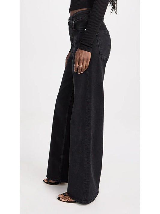 Female Retro Casual Baggy Straight Leg Jeans Women Stretch Classic Gray Denim Pants Lady Solid Cheap Fashion Trousers
