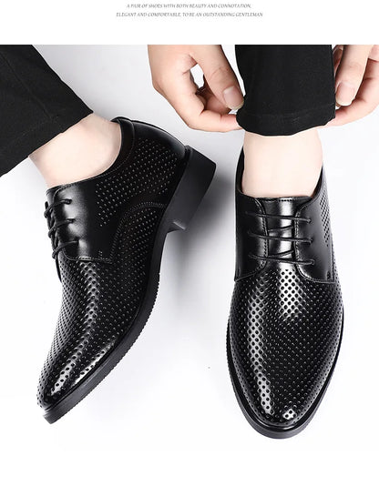 Summer Autumn Dress Shoes for Men Hallow Breathable Lace Designer Leather Shoes Male Fashion Business Casual Elegant Shoe Man