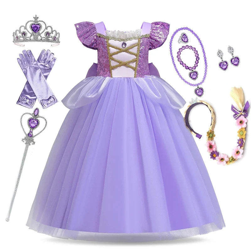Girl Disney Rapunzel Dress Kids Tangled Disguise Children Carnival Princess Costume Birthday Party Gown Outfit Clothes Vestidos