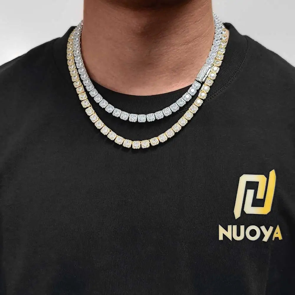 Clustered Diamond Tennis Chain Miami Tennis Link Bracelet for Women 7MM Iced Out CZ Cuban Necklace Hip Hop Jewelry Gifts
