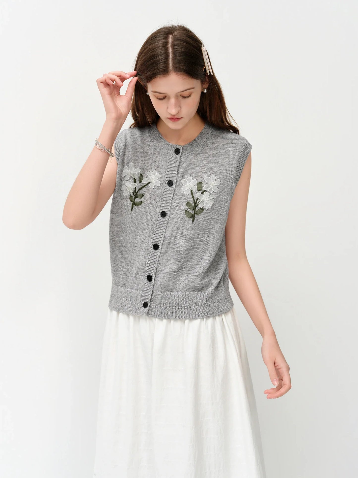 2026 Women's Linen Knit Vest Stand Collar Sleeveless Cardigan Top in Grey Layered Essential for Soft Aesthetic & Y2K Style