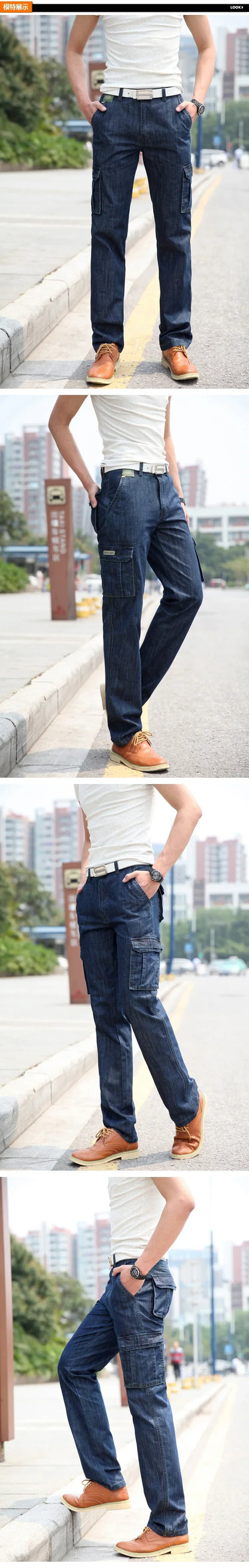 High Quality Men's Jeans Multi Pocket Denim Cargo Pants Oversized Casual Pants Men Clothing Loose Trousers 29-44