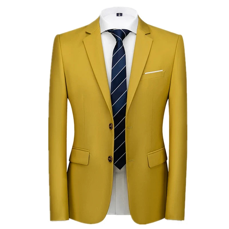 2026 New Men's Green Suit Jacket, Two Button V-Neck Coat, Wedding Party Formal Dress Tops Blue Red Yellow Green Blazers