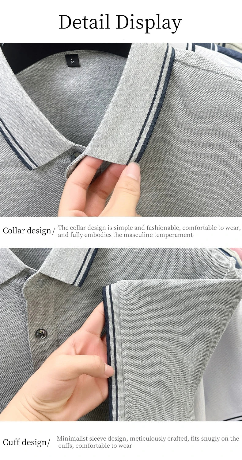 100% pure cotton embroidered new men's casual short sleeved polo shirt, fashionable, breathable, comfortable and versatile top