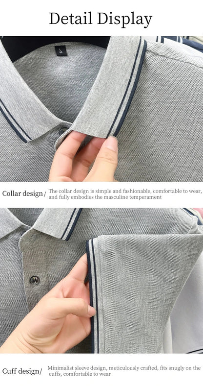100% pure cotton embroidered new men's casual short sleeved polo shirt, fashionable, breathable, comfortable and versatile top