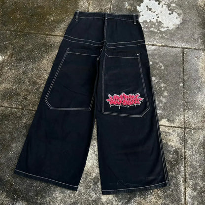 Y2k Baggy New Wexwear Stripes Black Pants Embroidered Jeans Streetwear Men Harajuku Hip Hop Women High Waist Wide Trouser