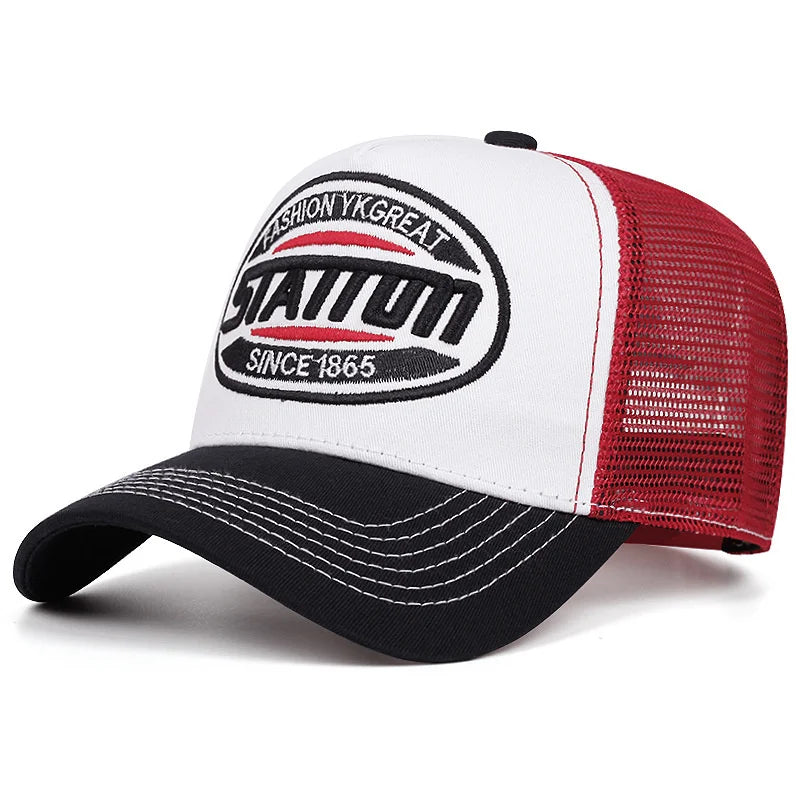 High Quality Unisex Baseball Cap for Classic STATION Letter Pattern Mesh Cap Men Women Breathable Streetwear Summer Trucker Hat