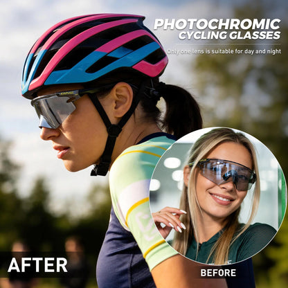 Red Photochromic Cycling Glasses UV400 Men Women Cycling Sunglasses Road Bicycle Goggle MTB Cycling Eyewear