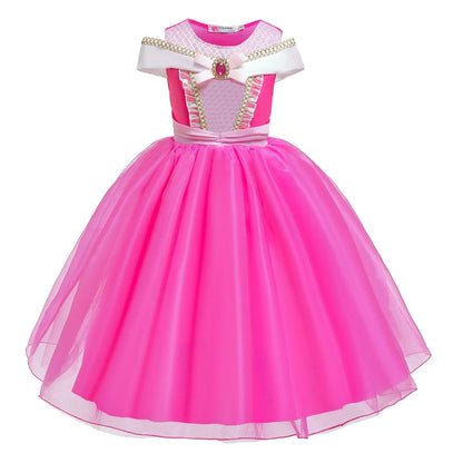 Girl Pink Dress Aurora Kids Cosplay Costume Princess Deluxe Outfit Children Birthday Party Elegant Ball Gown Fairy Disguise Sets
