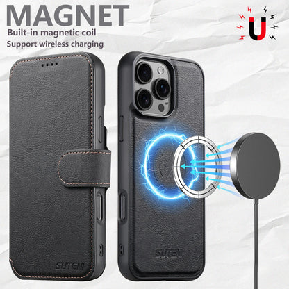 Faux Leather Wireless Charging Card Holder Stand Wallet Magnetic Flip Cover Phone Case For iPhone 17 Pro Max 16 Plus 15 14 13