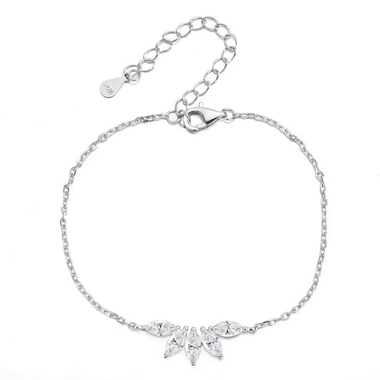 Bracelets 5 pierres en moissanite taille marquise 3*6mm pour femmes, chaîne réglable de luxe originale en argent sterling 925 véritable