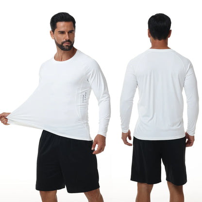 Men UPF 50+ Long Sleeve T-Shirt, Rash Guard Breathable Tops, Pullover Shirt for Sport Fishing Hiking Running Beach Surfing