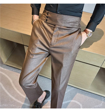 High-end Fashion Glossy Jacquard Design High Waisted Trousers Neapolitan Draped Casual Business Formal Office Social Suit Pants