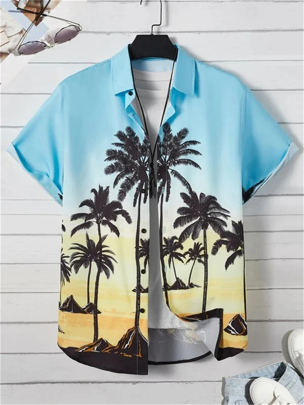Hawaiian Shirt Man 3D Coconut Tree Gradient Pattern Casual Shirt Harajuku Fashion Oversized Top Funny Print Pink Men's Clothing