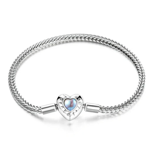 Bracelet Cœur & Perles Chaîne Serpent en Argent Sterling 925 Pour Femme Bijoux Pierre de Lune 17CM 19CM