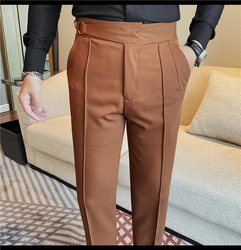 High Quality Men's Suit Pant Solid Color England Style Slim Fit Casual High Waist Trousers Men Spring Autumn Fashion Suit Pants
