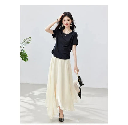 French A-line Shimmer Skirt for Women 2026 Summer New Fashion Irregular Ruffle Hem Elegant Office Maxi Skirt Bottoms 30813