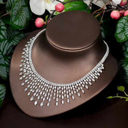 Top White Cubic Zirconia Bridal Shiny Tassel Necklace Jewelry Sets For Wedding Party Dress Accessories N-1503