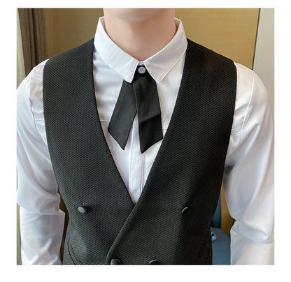 2025 New Fashion Men's Double Breasted Gentleman Dress Casual Vest Fashion Nightclub Bartender Work Clothes V Neck Vest Jacket