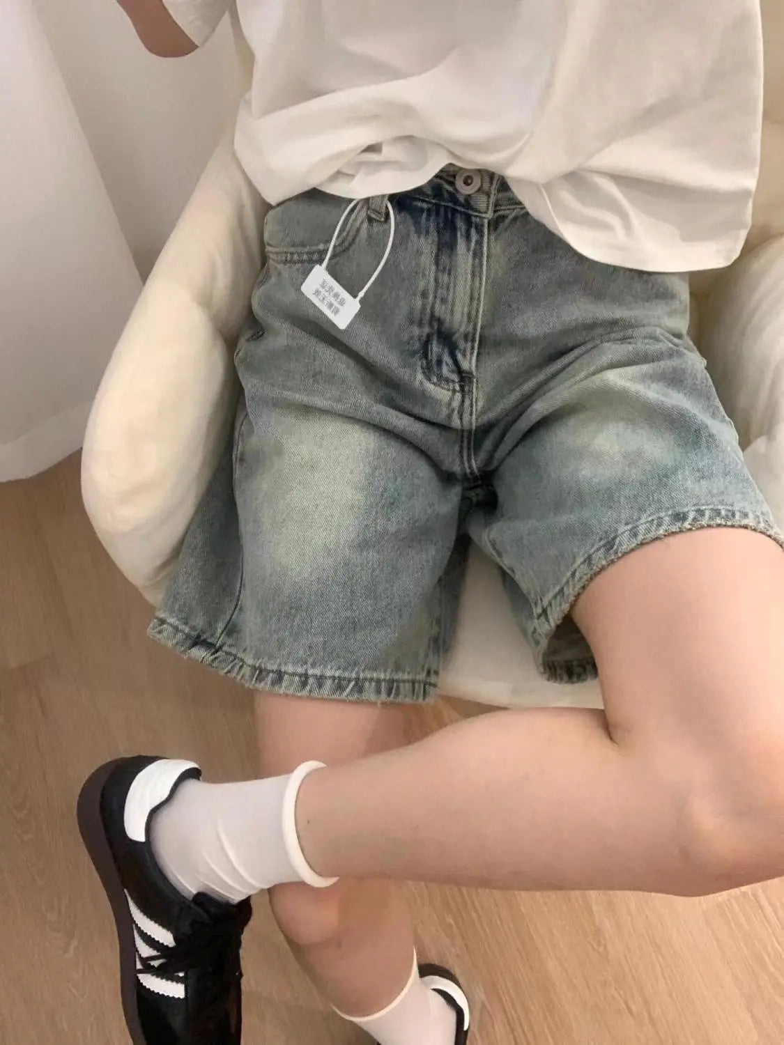 2026 New American Vintage Straight Denim Shorts Woman Summer High-Waisted Solid Jeans Women's Short Pants