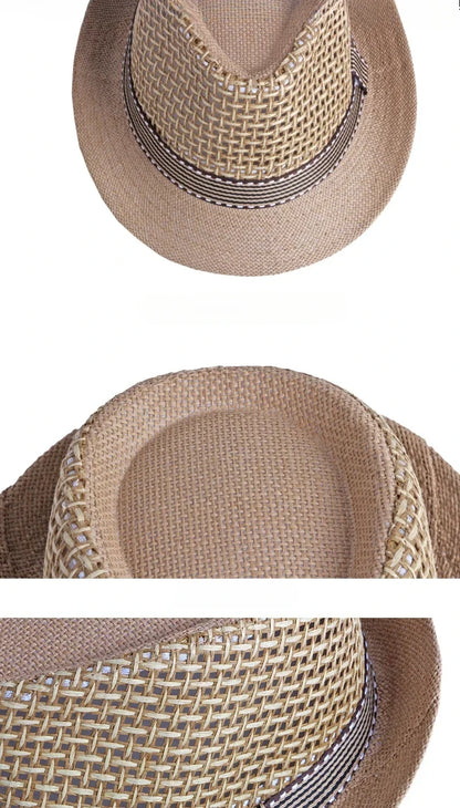 Men's Hats Summer Breathable Straw Small Top Hat Women's Sun Protection Beach Hat British Retro Jazz Cap Mesh Fedora Black Hat